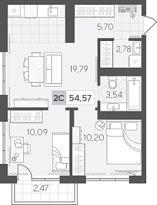 Планировка: Евротрешка 54.6 м² в ЖК Скандиа. Квартал в Комарово Парк, Комарово Парк