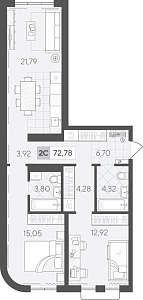 Планировка: Евротрешка 72.8 м² в ЖК Скандиа. Квартал в Комарово Парк, Комарово Парк