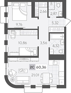 Планировка: Евротрешка 60.4 м² в ЖК Скандиа. Квартал в Комарово Парк, Комарово Парк