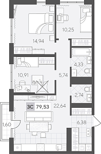 Планировка: 4-комнатная евро 79.5 м² в ЖК Скандиа. Квартал в Комарово Парк, Комарово Парк