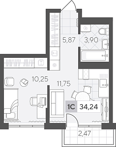 Планировка: 1-комнатная 34.2 м² в ЖК Скандиа. Квартал в Комарово Парк, Комарово Парк