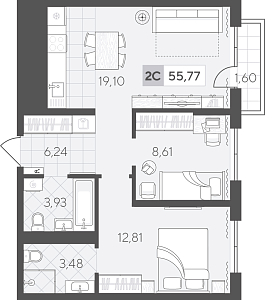 Планировка: Евротрешка 55.8 м² в ЖК Скандиа. Квартал в Комарово Парк, Комарово Парк