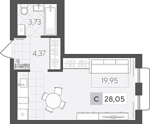 Планировка: Студия 28.1 м² в ЖК Скандиа. Квартал в Комарово Парк, Комарово Парк