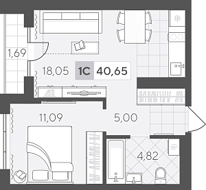 Планировка: Евродвушка 40.6 м² в ЖК Скандиа. Квартал в Комарово Парк, Комарово Парк