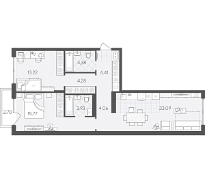 Планировка: Евротрешка 77.8 м² в ЖК Скандиа. Квартал в Комарово Парк, Комарово Парк