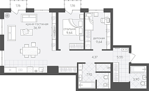 Планировка: Евротрешка 79.5 м² в ЖК Скандиа. Квартал в Комарово Парк, Комарово Парк