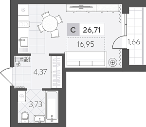 Планировка: Студия 26.7 м² в ЖК Скандиа. Квартал в Комарово Парк, Комарово Парк