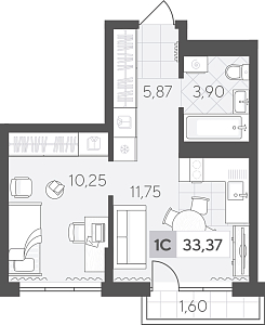 Планировка: 1-комнатная 33.4 м² в ЖК Скандиа. Квартал в Комарово Парк, Комарово Парк