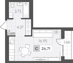Планировка: Студия 26.7 м² в ЖК Скандиа. Квартал в Комарово Парк, Комарово Парк